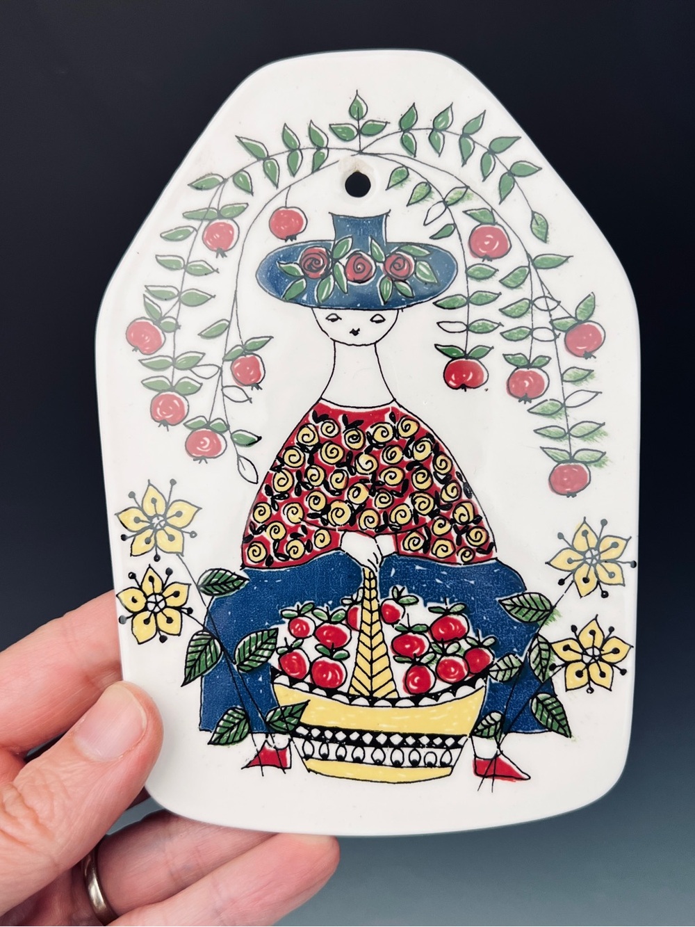 Figgjo Flint Norway Hand-Painted Apple Harvest Ceramic Wall Plaque Mons og Mille